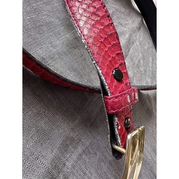 Vintage Kathy young Belt signed solid brass Buckle abstract art Red Snake Skin M - Picture 8 of 16